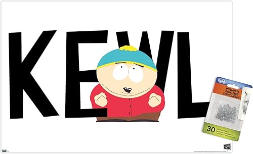 Trends International South Park - Cartman Kewl Wall Poster, 14.72" x 22.37", Premium Poster & Push Pin Bundle