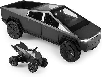 Tesla Truck Model Car 124 Die-Cast Metal Toy Trucks with Light and Sound, Mini Vehicle Toy for Boys Ages 3 and Up Black
