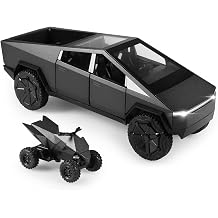 Tesla Truck Model Car 124 Die-Cast Metal Toy Trucks with Light and Sound Mini Vehicle Toy for Boys from 3 Years Black Equipped with Beach Motorcycle