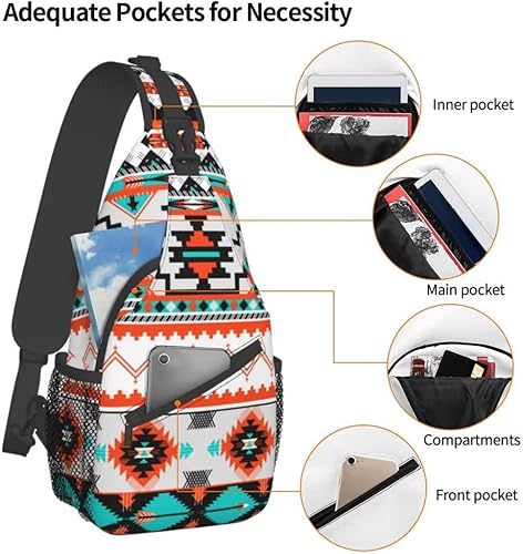 Vista 3 de Bolso bandolera con diseño azteca, mochila cruzada del suroeste nativo americano geométrico cheurón colorido patrón azteca deportes viajes