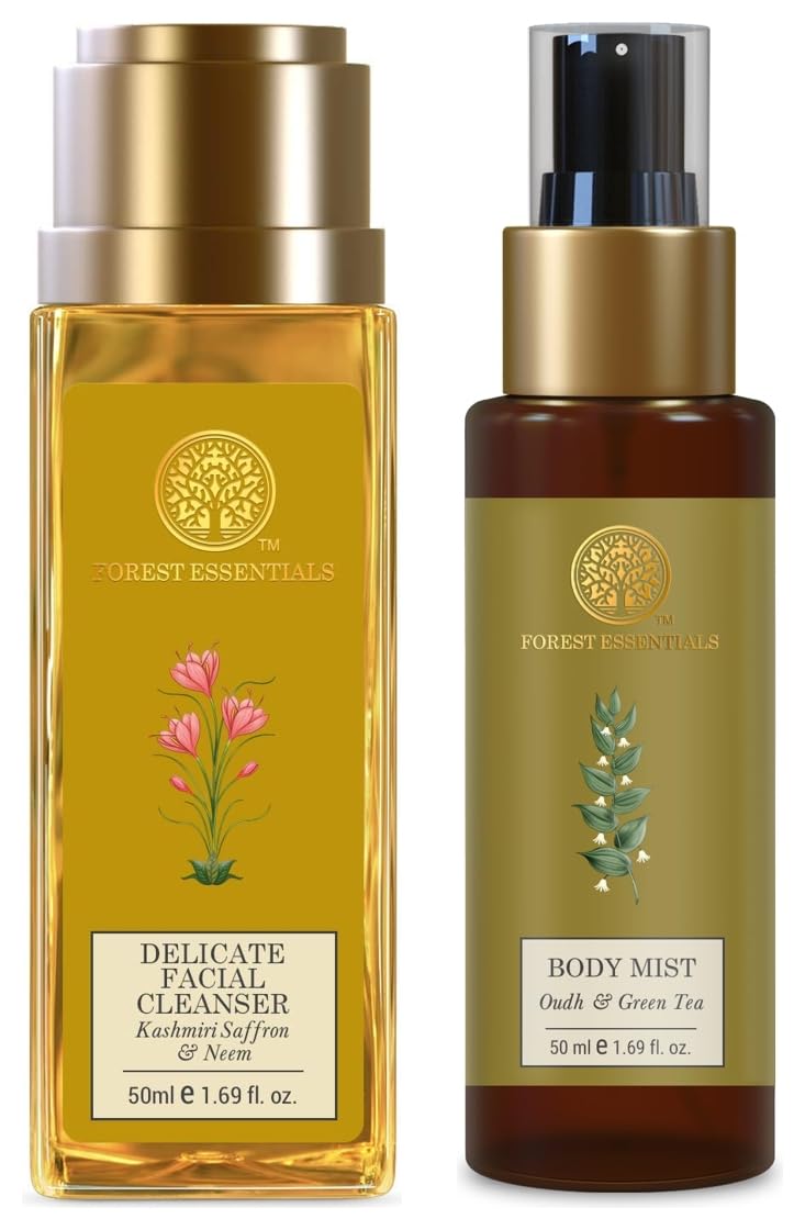 Forest Essentials Travel Size Body Mist Oudh & Green Tea| 50 ml & Travel Size Delicate Facial Cleanser Kashmiri Saffron & Neem| 50 ml Combo-image-31