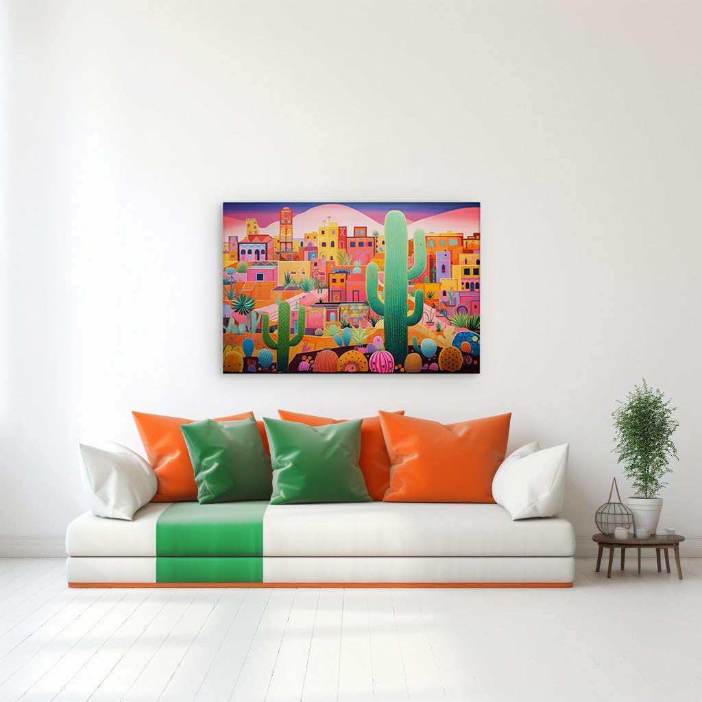 Canvas for Living Room. Vibrant Valley Life � Capturing The Colors and Culture of a Mexican Village Oasis, 27 x 18 inch Canvas Wall Art - Contemporary Masterpieces - Modern Home Decor
