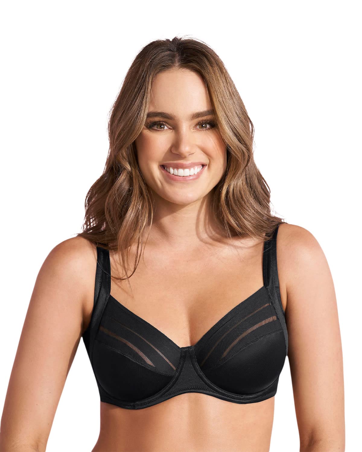 LeonisaFull Cup Underwire Bras for Women - Lace Stripe Natural Support Classic Bra