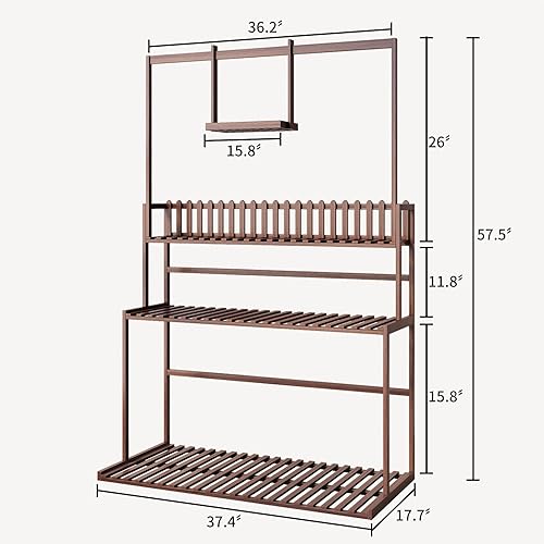 Miniatura 12 de COPREE Soporte de bambú para plantas colgantes de 2 niveles, estantes para macetas de flores, estante organizador de macetas múltiple, estante