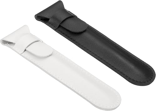 uxcell 2 Pcs Leather Pen Pouch, Flip Single Pen Case Holder Protective Sleeve Cover for Fountain Ball Points Pencils Touch Office Desk Supplies, Black/White