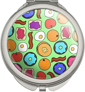 Fun Breakfast Foods Pattern Compact Travel Purse Handbag Makeup Mirror