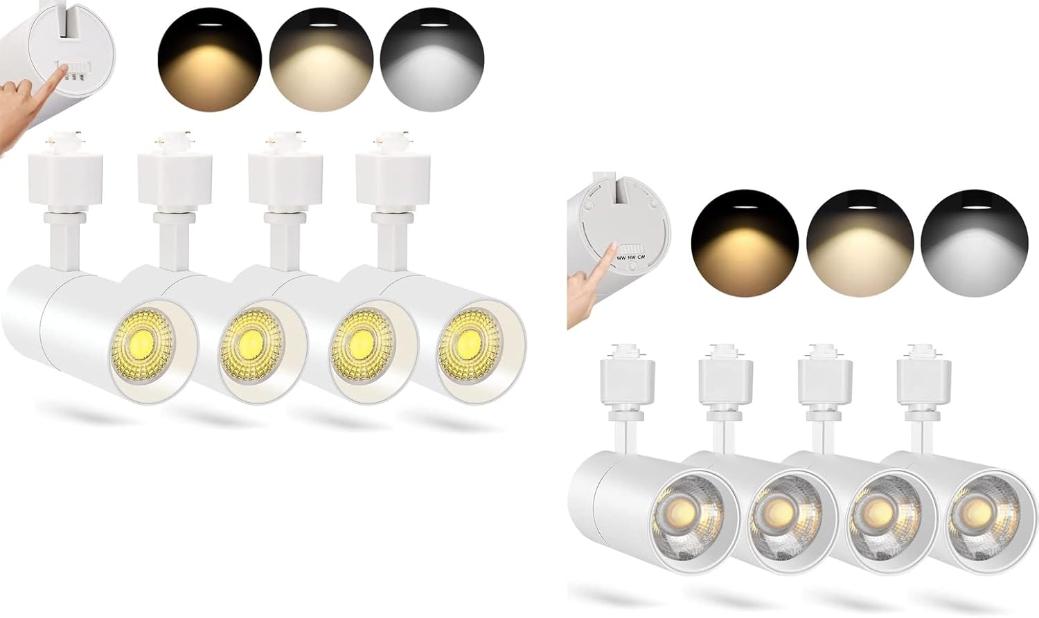 VANoopee 3-Color 10W+20W H Track Lighting Heads Dimmable LED Track Light Heads Bright Rail Ceiling Spotlight Fixtures Accent Task, 3000K 4000K 5000K, Flicker Free CRI90+ 36° 1000lm, Matte White