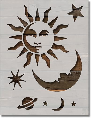 Celestial Sun Moon Stars Ouija Board Stencil Template Reusable for Painting on Walls, Wood, Arts and Crafts (239) - 5.5 x 8.5 Inches