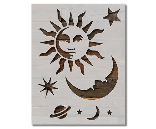 Celestial Sun Moon Stars Ouija Board Stencil Template Reusable for Painting on Walls, Wood, Arts and Crafts (239) - 5.5 x 8.5 Inches