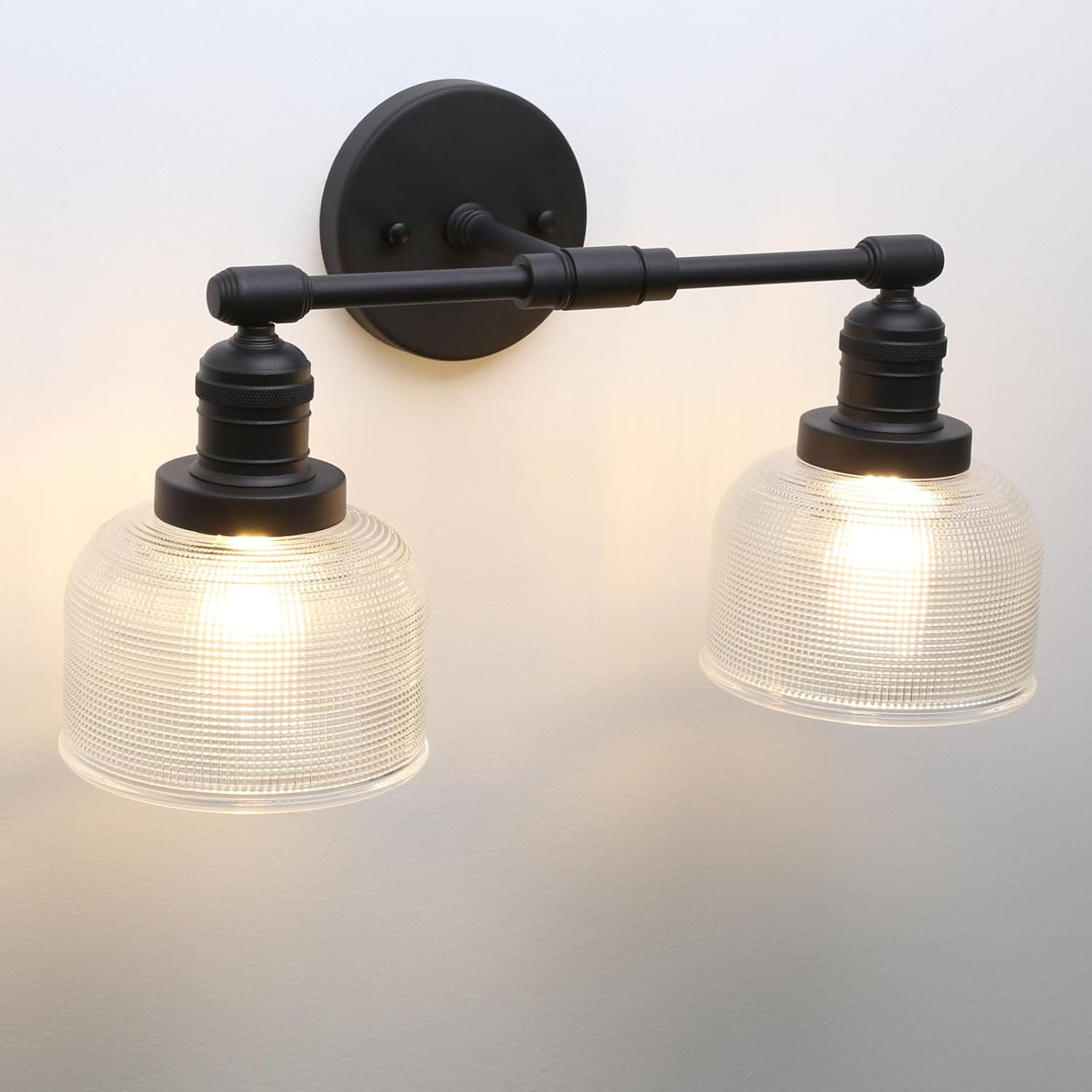 Pathson Vintage Double Heads Wall Sconces Decor for Bathroom Mirror, Glass 2-Light Bathroom Wall Vanity Lights, Hardwired Wall Sconce Lamp for Living Room Bedroom Farmhouse Lighting