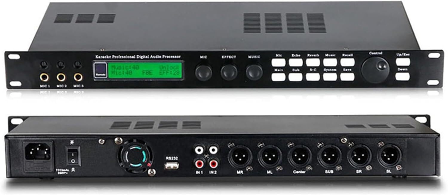 Kanduo Ecualizador estéreo de Audio Reverberador Mezclador Digital, procesador de Audio for micrófono KTV, con Pantalla LCD, efector de Audio DSP de 15 Bandas