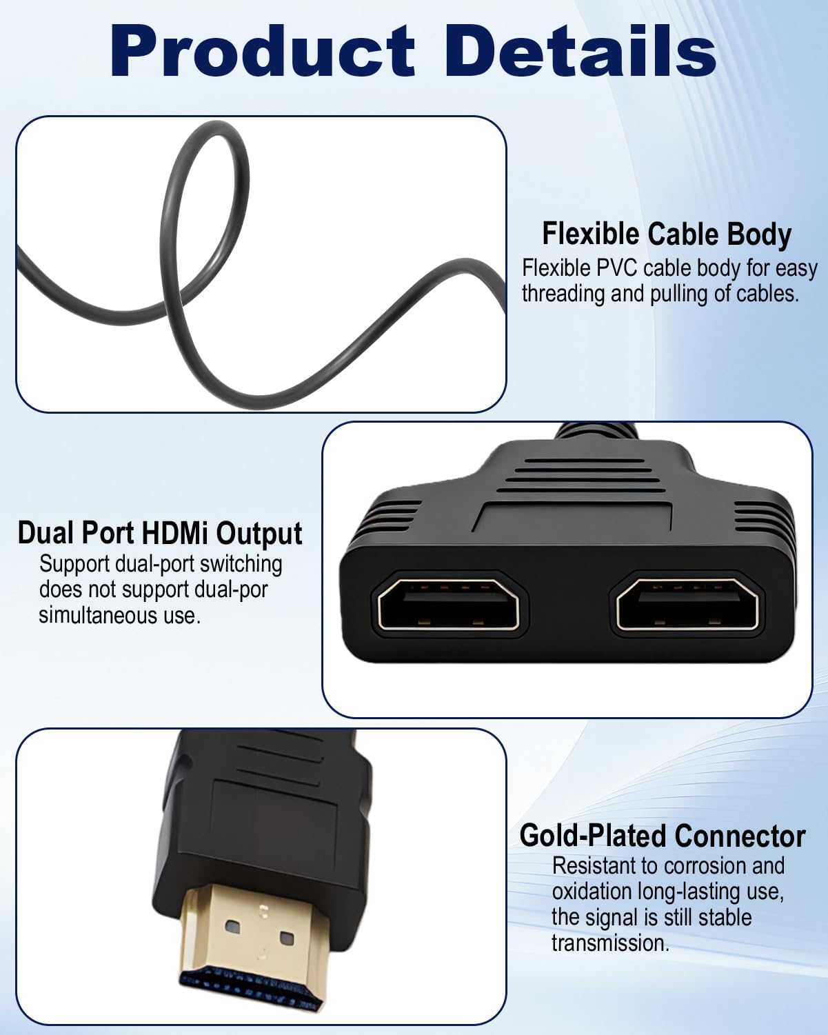 Adaptateur Répartiteur HDMI, Splitter HDMI 1080p Mâle vers Double Femelle 1 entrée 2 Sorties Répartiteur de Câble pour HDTV HD LED Écran LCD et Projecteurs Téléviseurs Commutateur 2 Ecrans - 5