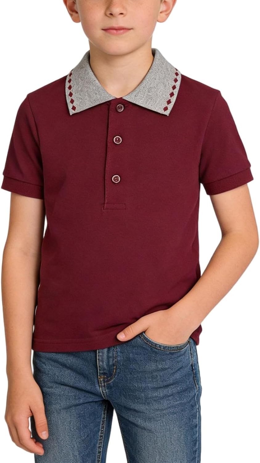 Kids Uniform Shirts Striped Lapel Button Closure Short Sleeve Blouses Plain Color Cute Summer Golf Tee Tops Size 2-15