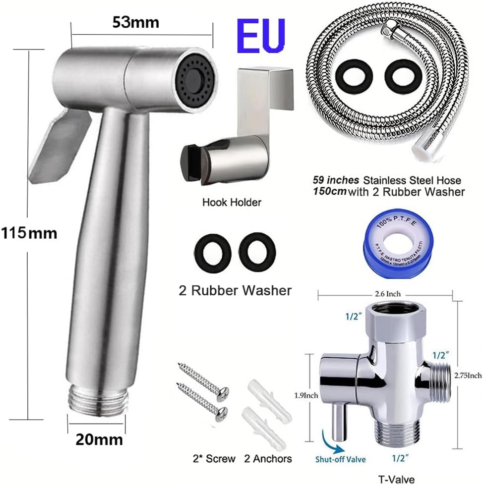 Toilet Bidet Sprayer Bathroom Sprayer with Hose Kit, Spray bidet Attachment Water Pressure Control Adjustable, Stainless Steel Diaper Bidet Toilet Water Sprayer for Baby Wash,Pet, Bathroom Cleaning