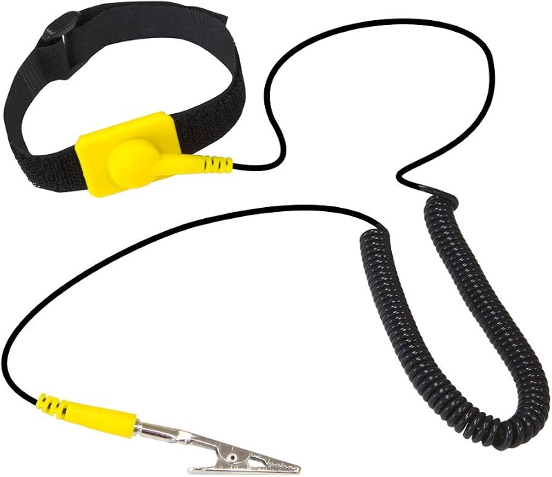 Correa de muñeca antiestática, pulsera ESD ajustable amarilla con pulsera de cable de conexión a tierra para construcción de PC, reparación de electrónica, ensamblaje de computadoras, computadora portátil, tecnología de bricolaje, protección de electricidad estática