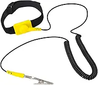Kingwin Pulseira antiestática amarela ajustável ESD com cordão de aterramento para construção de PC, reparo de eletrônicos, montagem de computador, laptop, tecnologia DIY, proteção de eletricidade