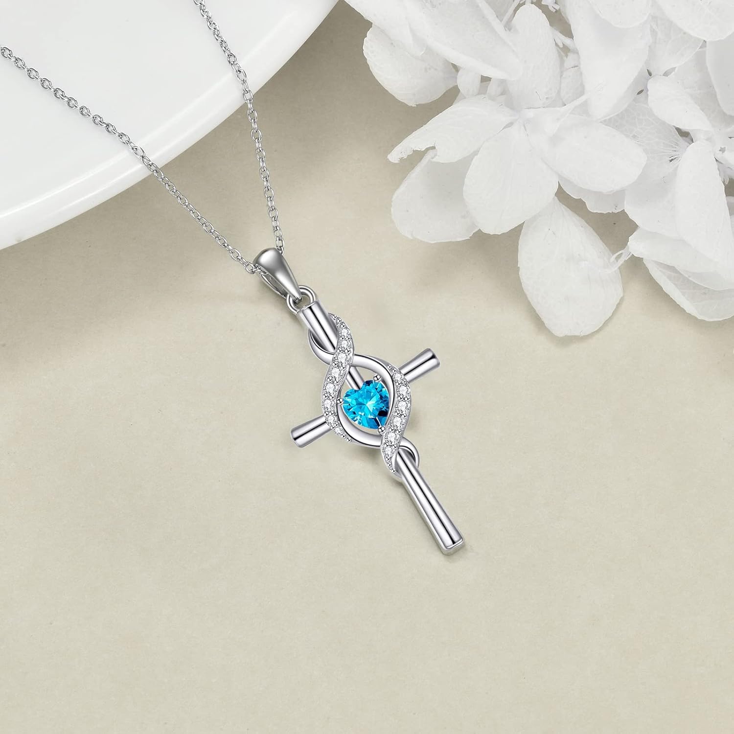 ONEFINITY Cross Necklace for Women 925 Sterling Silver Cross Birthstone Pendant Necklace Infinity Cross Religious Jewelry Gifts for Women - Image 3