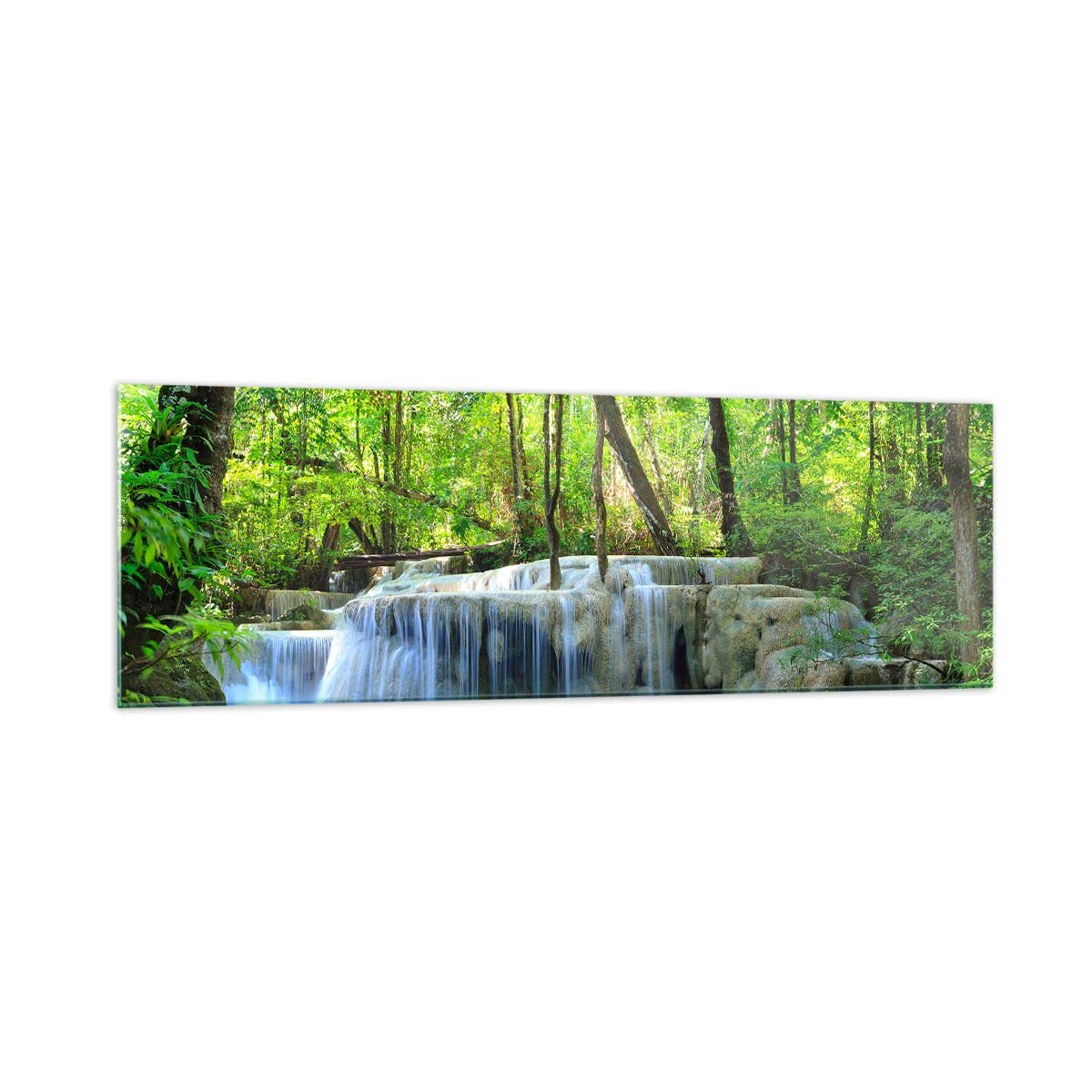 Art mural en verre, impression de paysage panoramique sur verre trempé, verre trempé vert, décoration murale bleue, impression sur verre cascade, verrerie - France