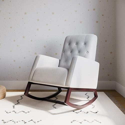 Vista 15 de Storkcraft Northern Lights - Mecedora tapizada con botones para guardería, mecedora suave, base de madera maciza natural