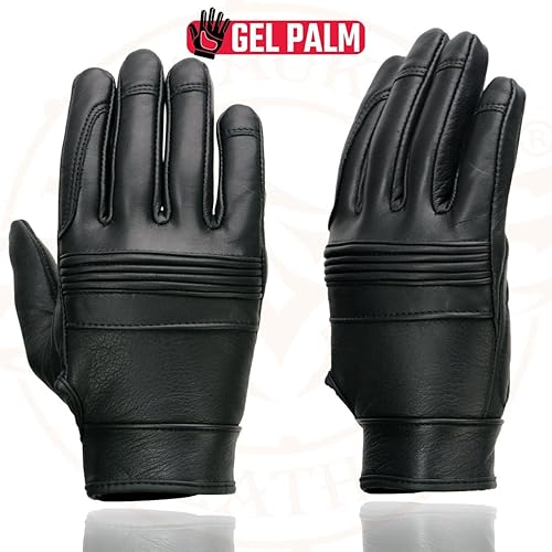 Miniatura 3 de Milwaukee Leather MG7535 - Guantes de mano de motocicleta de piel negra con palma de gel para hombre, con nudillos flexibles