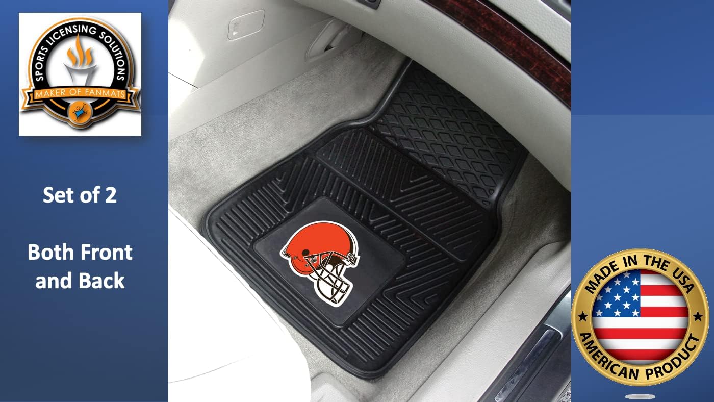 Fanmats Cleveland Browns Set of 4 Car Mats for Cars, SUV, Pickups - All Weather Technology Protection, Deep Reservoir Design, Universal Fit - 3D NFL Team Logo - 29” x 17” Front - 14” x 17” Rear Mat