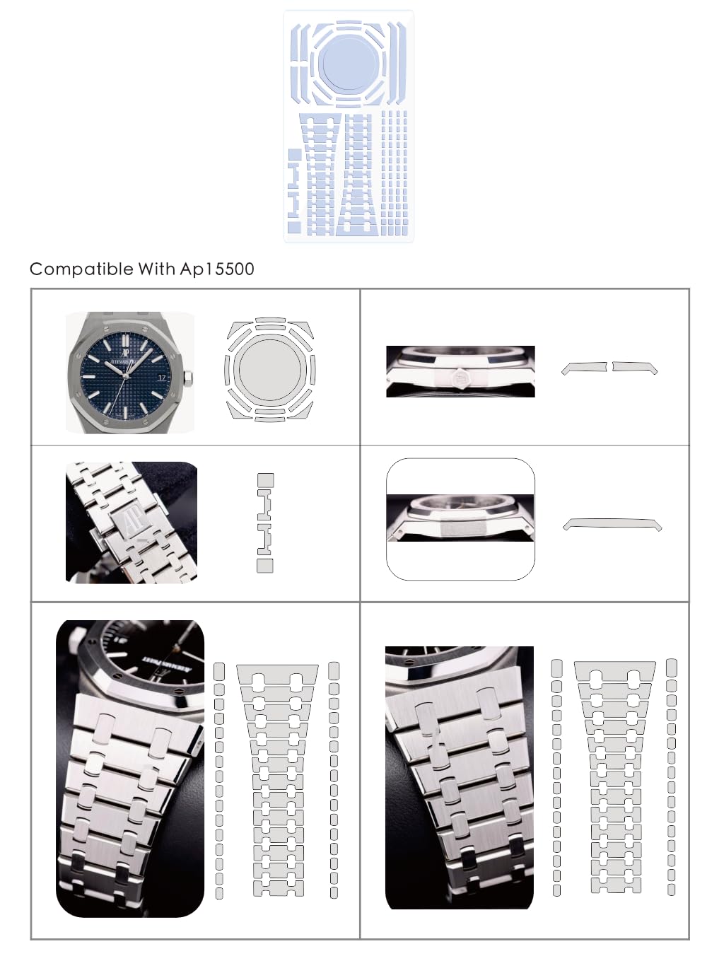 Pellicola protettiva per Audemars Piguet Royal Oak Ref. 15500 (2 pezzi) | Pellicola protettiva trasparente per lo schermo dell'orologio (2 pellicole per tutto il corpo)
