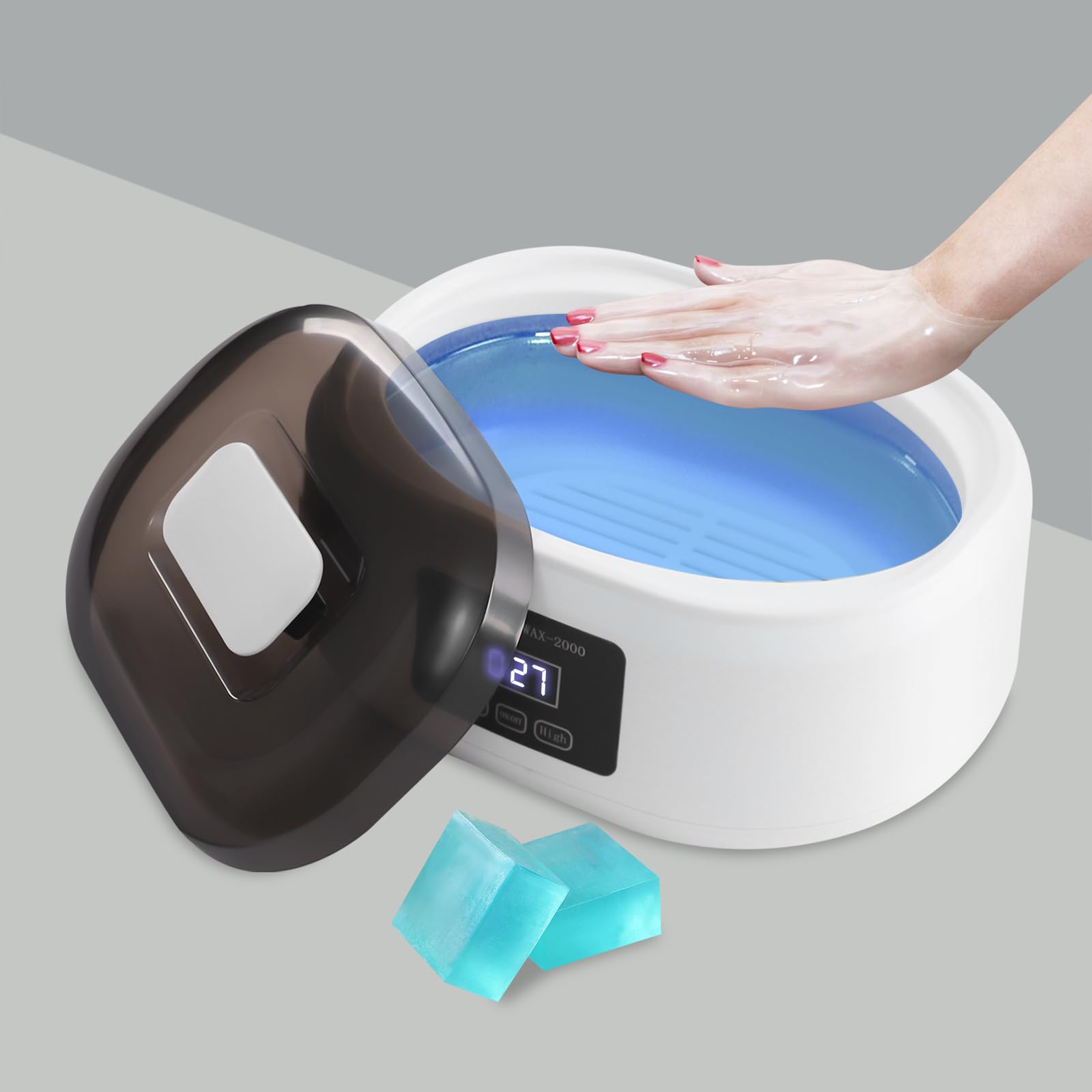 Fondeur de cire, bain de paraffine pour mains et pieds, 3400 ml, bain de paraffine pour peaux sèches et rugueuses, avec gants thermiques (blanc)