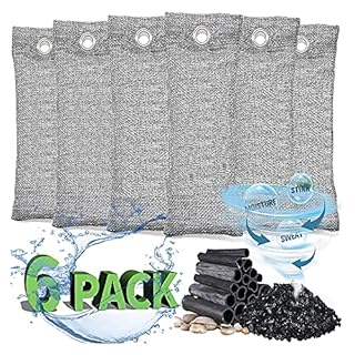 RUN HELIX Bamboo Air Purifying Bags, activated charcoal odour absorber, odour eliminator, shoe deodorizer, Used for Home, Car, Closet, Pet, Fridge, Smoke Room Deodorizer （6x50g）