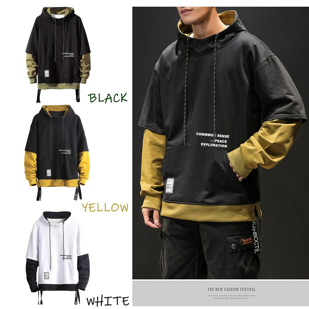 Moshtashio Felpa Uomo con Cappuccio Abbigliamento Felpe Manica Lunga Colori a Contrasto Hoodies Sweatshirt Pullover Tops Autunno Inverno Moda
