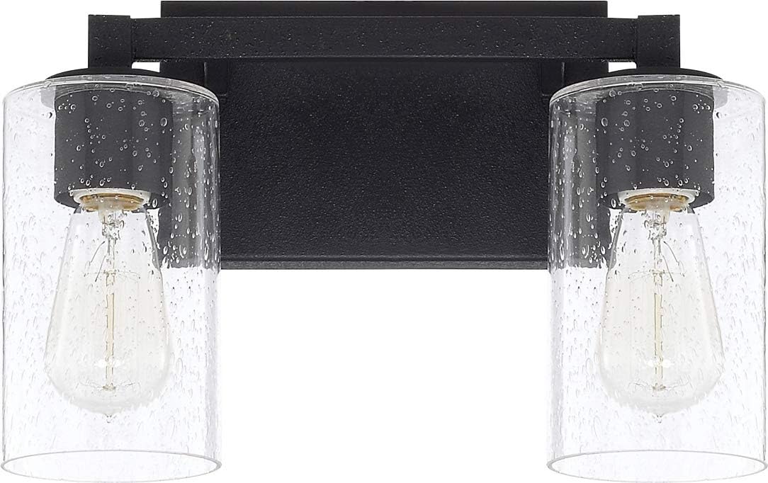 Capital Lighting 119821BI-435 Ravenwood Clear Seeded Glass Bath Vanity Wall Mount, 2-Light 200 Total Watts, 10" H x 13" W, Black Iron
