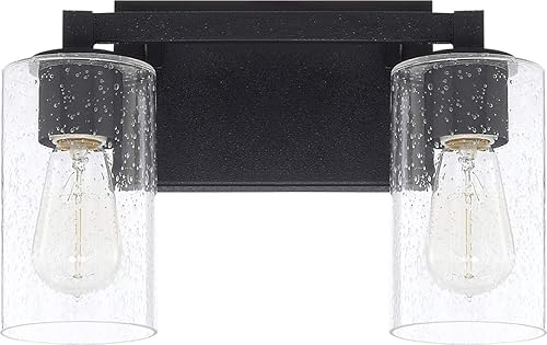 Capital Lighting 119821BI-435 Ravenwood - Soporte de pared para tocador de baño de vidrio transparente con semillas, 2 luces, 200 vatios en total,