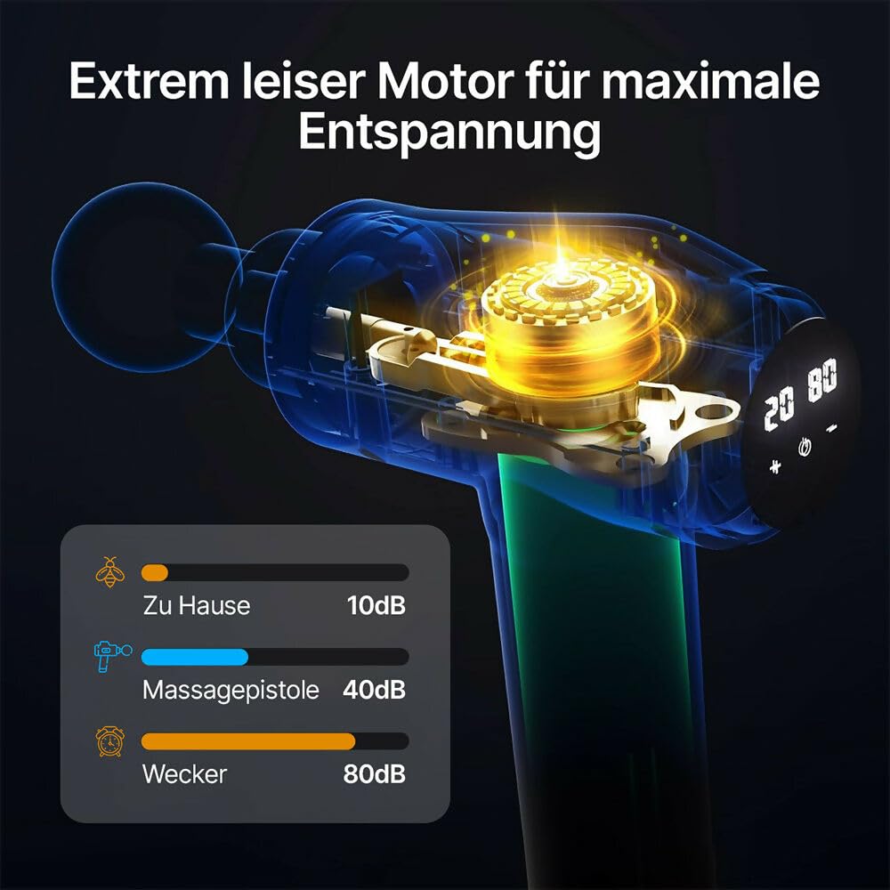 Massagepistole mit 30 Geschwindigkeiten/Massage Gun für tiefe Muskelmassage mit bis zu 3600 Impulsen/min / 10 Aufsätze für Nacken, Rücken & Körper/Mit LCD-Touchscreen