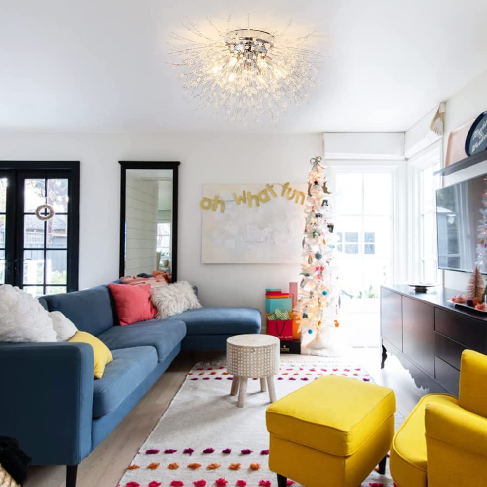 Dandelion hanglamp, G9 kristallen plafondlamp, inbouw installatie, voor verlichting slaapkamer, eetkamer, woonkamer (Gouden kroonluchter 9T