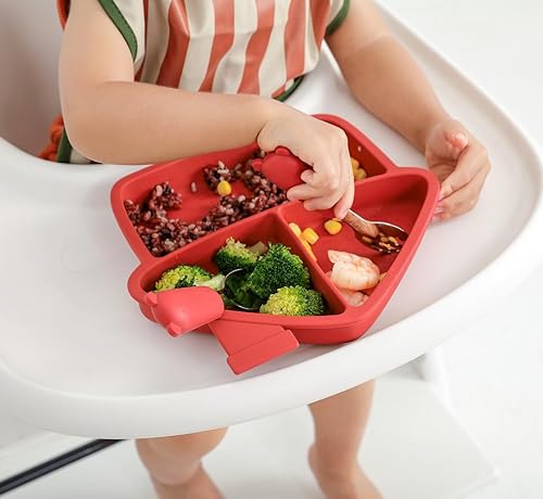 Miniatura 6 de Juego de 3 piezas de alimentación de silicona para niños pequeños, placa de succión dividida con tenedor y cuchara, vajilla de silicona de grado