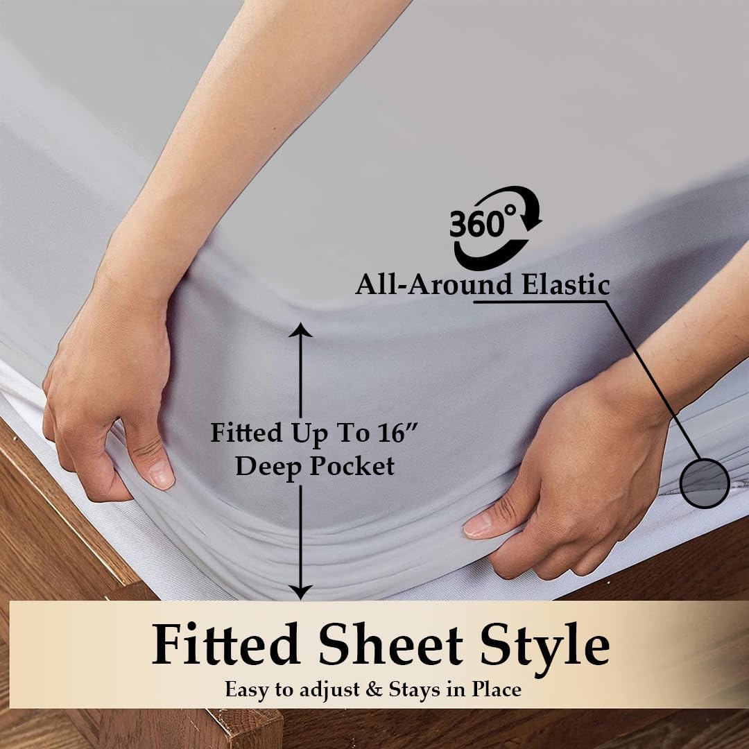 Split California King Fitted Sheets 2 Piece, Fits Mattress Between 10 to 16 inches, Extra Soft and Wrinkle Free, Comfy Breathable & Cooling, Dual Adjustable Bottom Sheet, Silver Grey