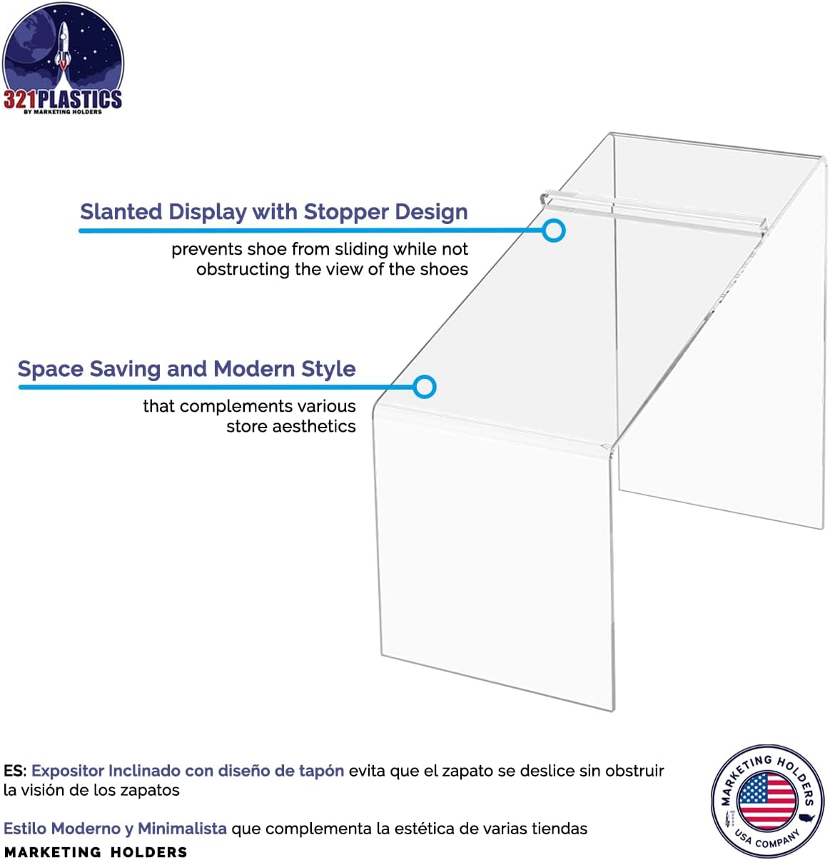 Marketing Holders 4 Pack Shoe Display Stand 4" Wide by 7" High Slanted Sneaker Showcase Rack with Heel Stop for Retail Stores and Shoe Shops