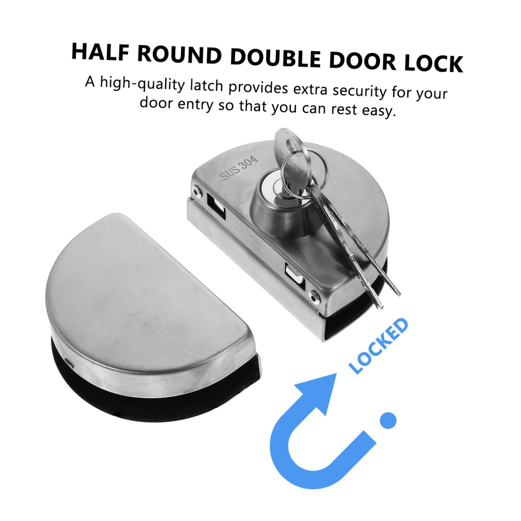 WOONEKY Serrure de Porte Sécurité Renforcée en Acier Inoxydable 304 avec Double Loquet pour Porte Vitrée Double Battant ou Portail D'appartement