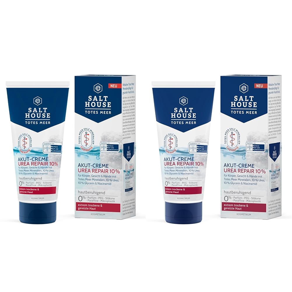 Salthouse Totes Meer Therapie Akut-Creme Urea Repair 10%, feuchtigkeitsspendende Inhaltsstoffe zur effizienten Hautberuhigung, für extrem trockene Haut,100ml (Packung mit 2)