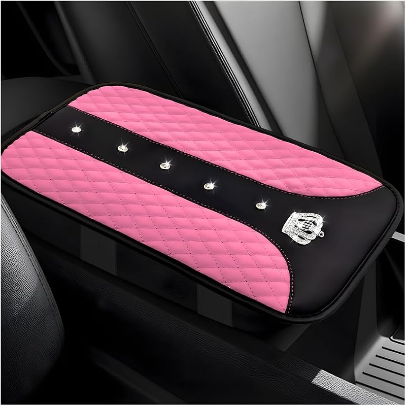 Capa para Apoio de Braço do Console Central Yourkar Bling Crown com Cristais Rosa – 19,05 x 32 cm