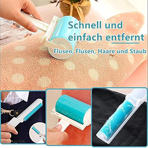 Voarge Fusselrolle Wiederverwendbarer, 6er Set Wiederverwendbare Fussel und Tierhaarrolle in 2 Größen, Abwaschbare Fusselrolle, Fussel entfernen Rollen Zubehör, Blau