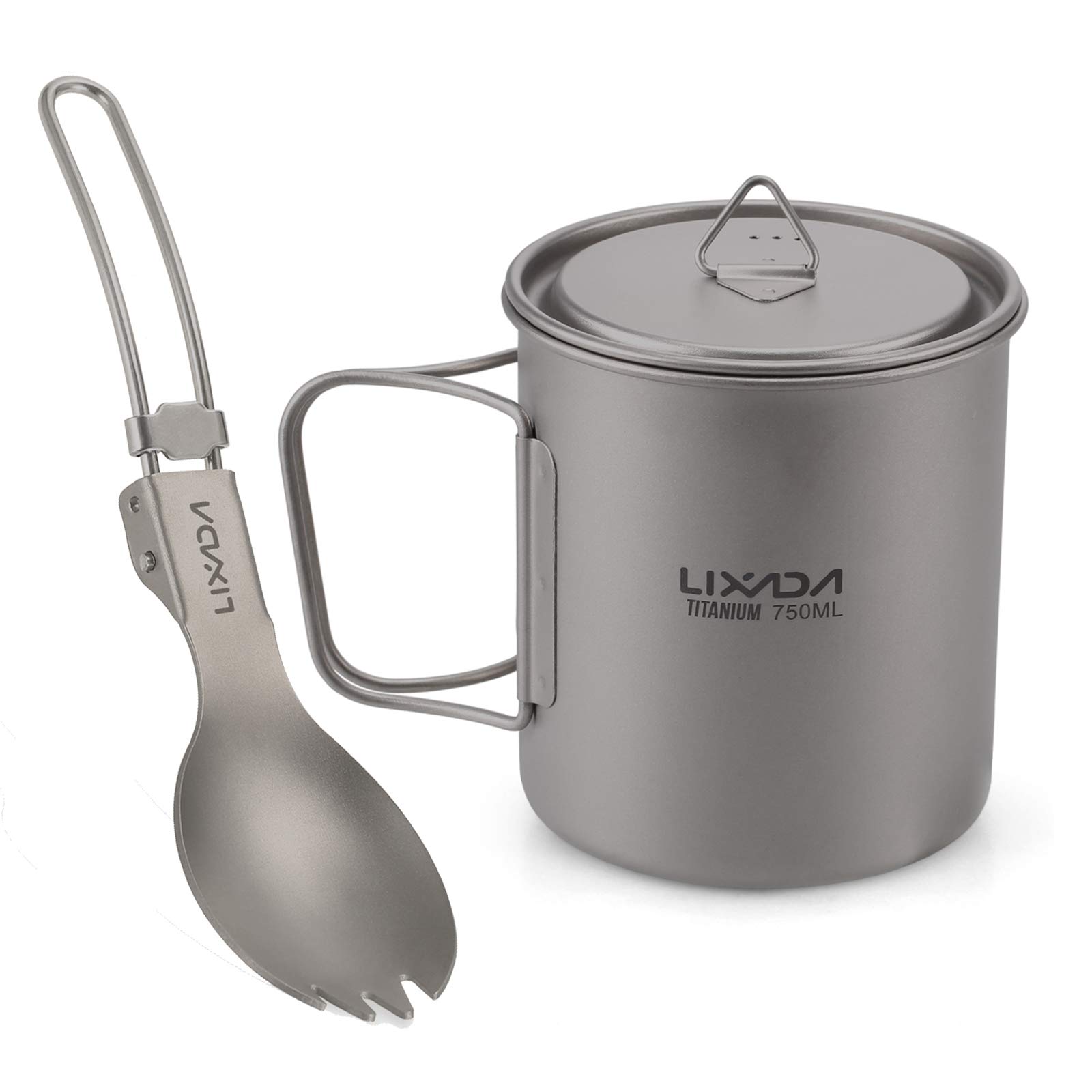 Lixada Titanium Cup Portable Foldable Ultralight Cup with Lid for Picnic and Folding Fork