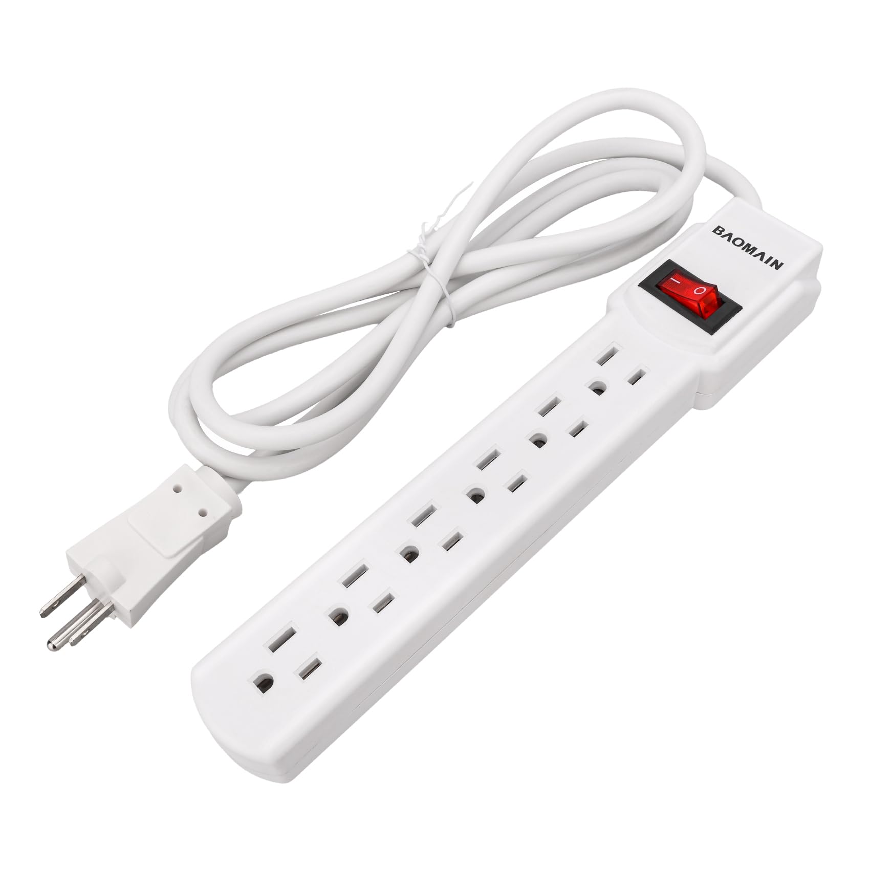 BAOMAIN 2-Pack 6-Outlet Power Strip with 6 Ft Extension Cord, Features Red On/Off Switch, 3-Prong Grounded, Perfect for Home, Office Appliances - White, ETL Listed (2)