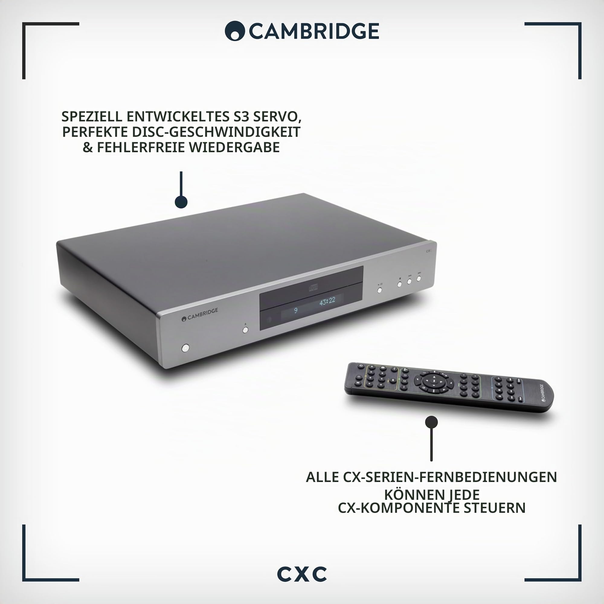 Cambridge Audio CXC - Separater CD-Transport für HiFi-Anlage mit lückenloser Wiedergabe und speziellem S3-Servo in einem akustisch gedämpften Metallgehäuse - Lunar Grey
