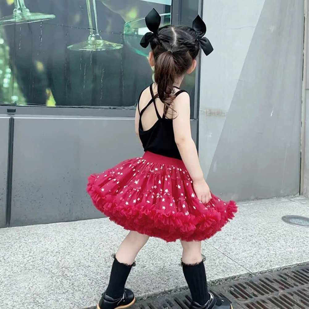 Falda Tul Niña Tutú Ballet Clásica Vestido Princesa Navidad con Cinturón Ancho Tutus de Colores con Estampado de Estrellas