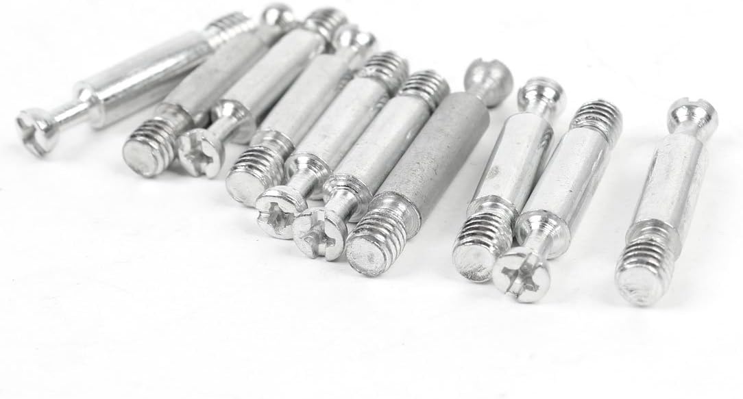 10 Pcs Nuts Silver Tone 0.23" Dia 25mm Length Furniture Connecting Panel Nuts Fitting Dowels