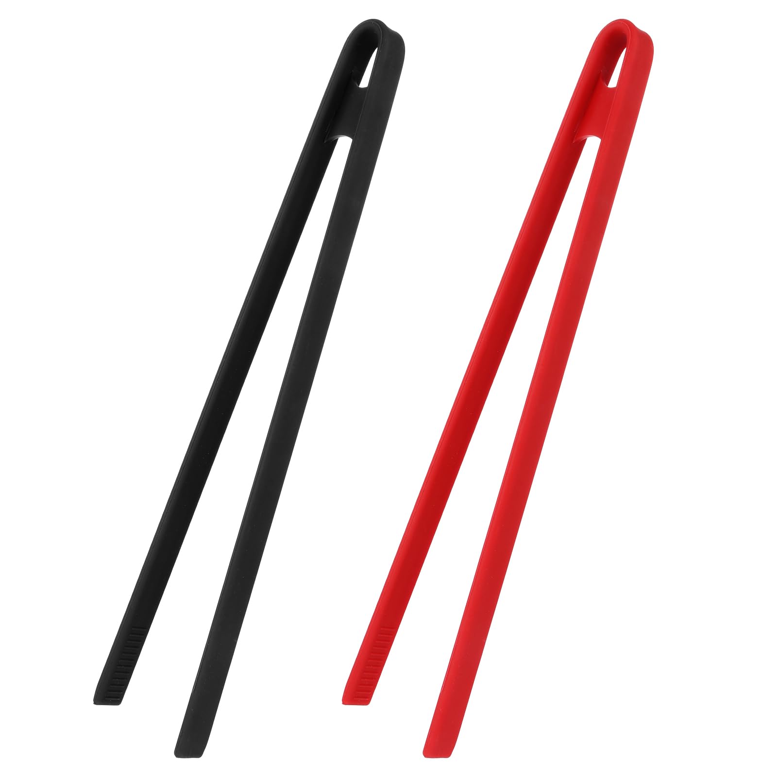 sourcing map 2Pcs Silicone Toast Tongs, 29cm Kitchen Food Tongs Heat Resistant for Cooking Food Trivet Grippers Non-Slip Long Tool for Salad Ice Cubes Toaster Fruits Sugar Barbecue, Red/Black