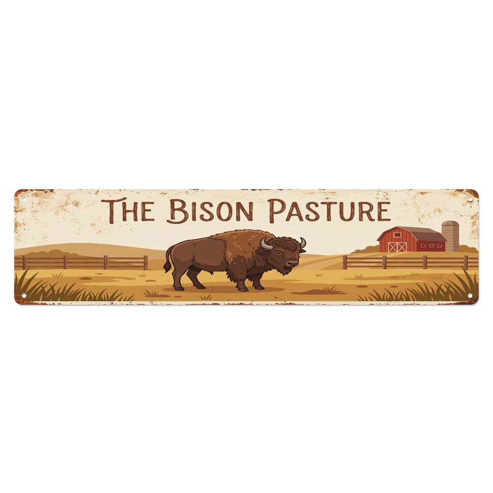 Metal Tin Sign Vintage Bison Farm Scene THE BISON PASTURE