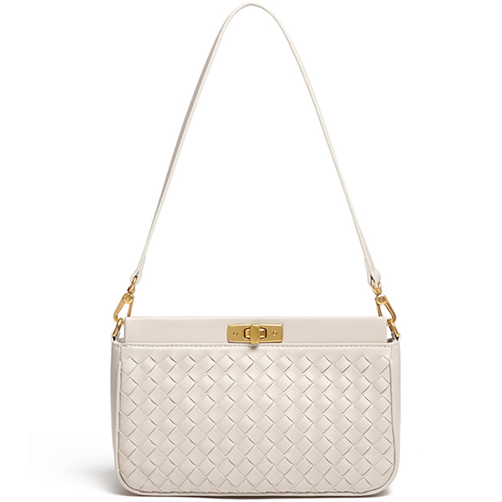 Shoulder Bag for Women Weave Lightweight Tote Bags Vegan Leather Handbags Handmade Cute Bags Sling Purse with Pocket White