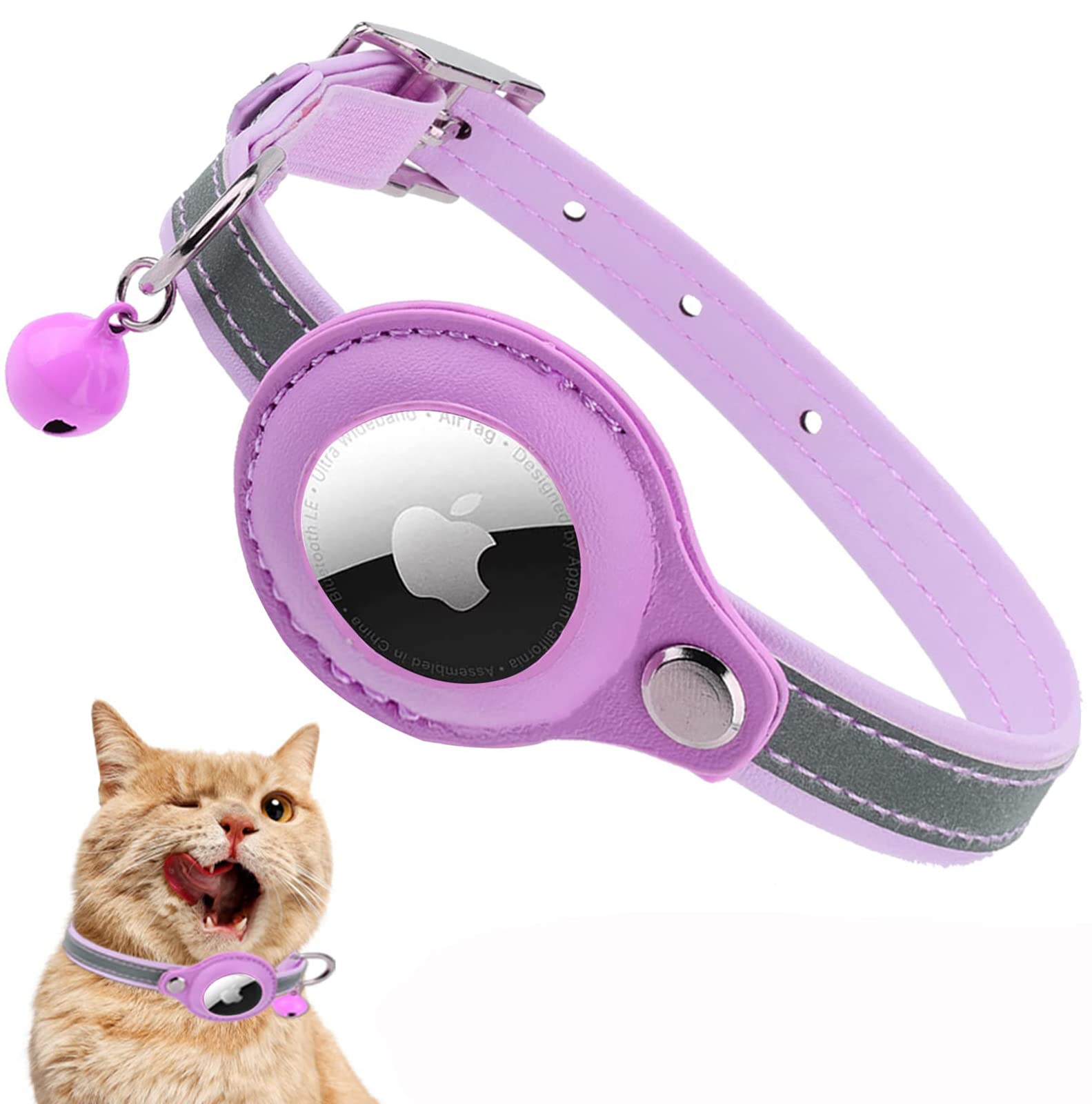 NALACAL AirTag Cat Collar, Adjustable Reflective GPS Cat Collar, Integrated for Apple Airtag Kitten Collar, with Air Tag Holder and Bell for Kitten Cat Puppy