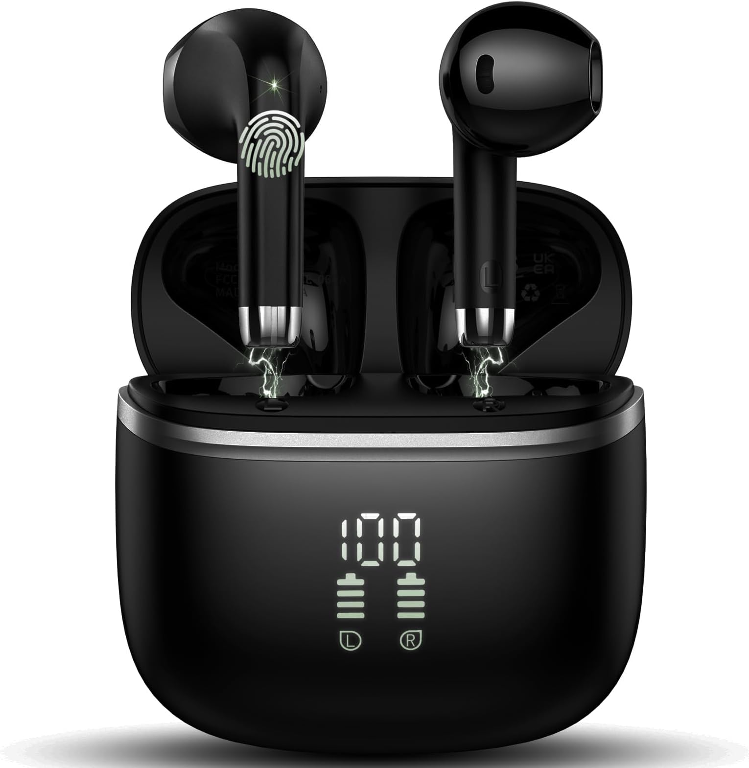 Wireless Earbuds V5.3 Bluetooth Headphones 40H Playback with LED Digital Display Charging Case Stereo Sound Earbuds with Mic IPX7 Waterproof Earphones for Phone Computer Laptop Sports, Carbon Black